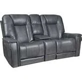 Sanibel Power Recline Console Loveseat w/ Lay Flat, Head Rest, Lumbar in Gray Top Grain Leather